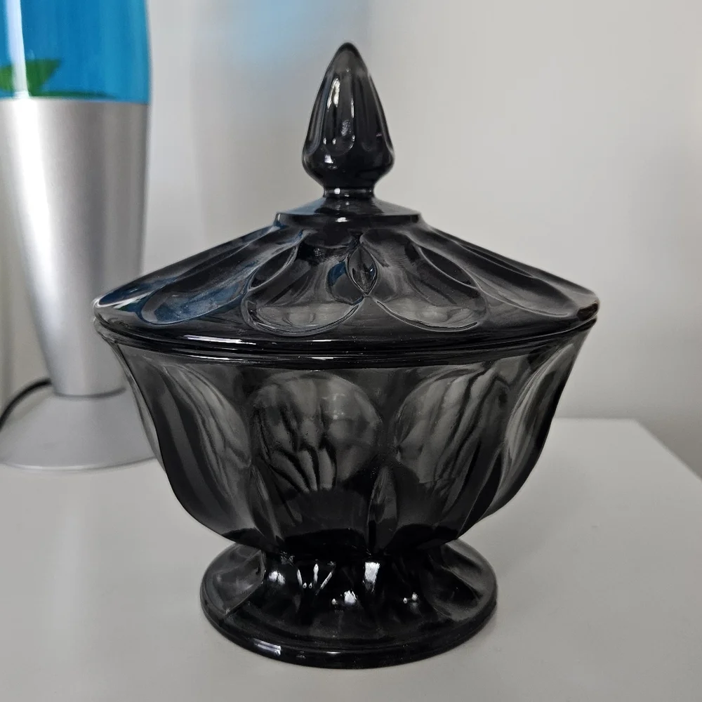 Anchor Hocking Fairfield Smoke Grey Lidded Candy Dish - Picture 1 of 9